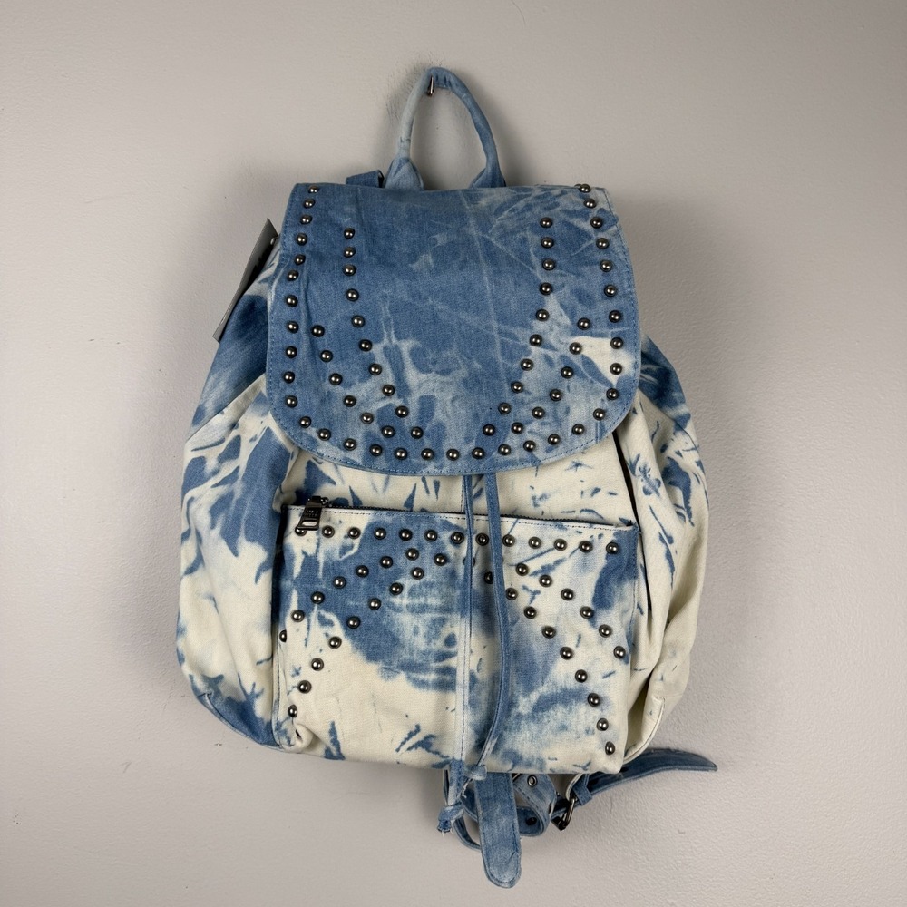 Steve Madden Bvera Backpack Women's White Blue Denim Tie Dye Studded Detailed
